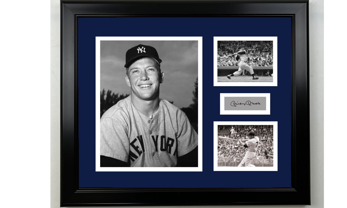 Framed Mickey Mantle New York Yankees Facsimile Laser Engraved Signature Baseball 14x11 3 Photo Collage