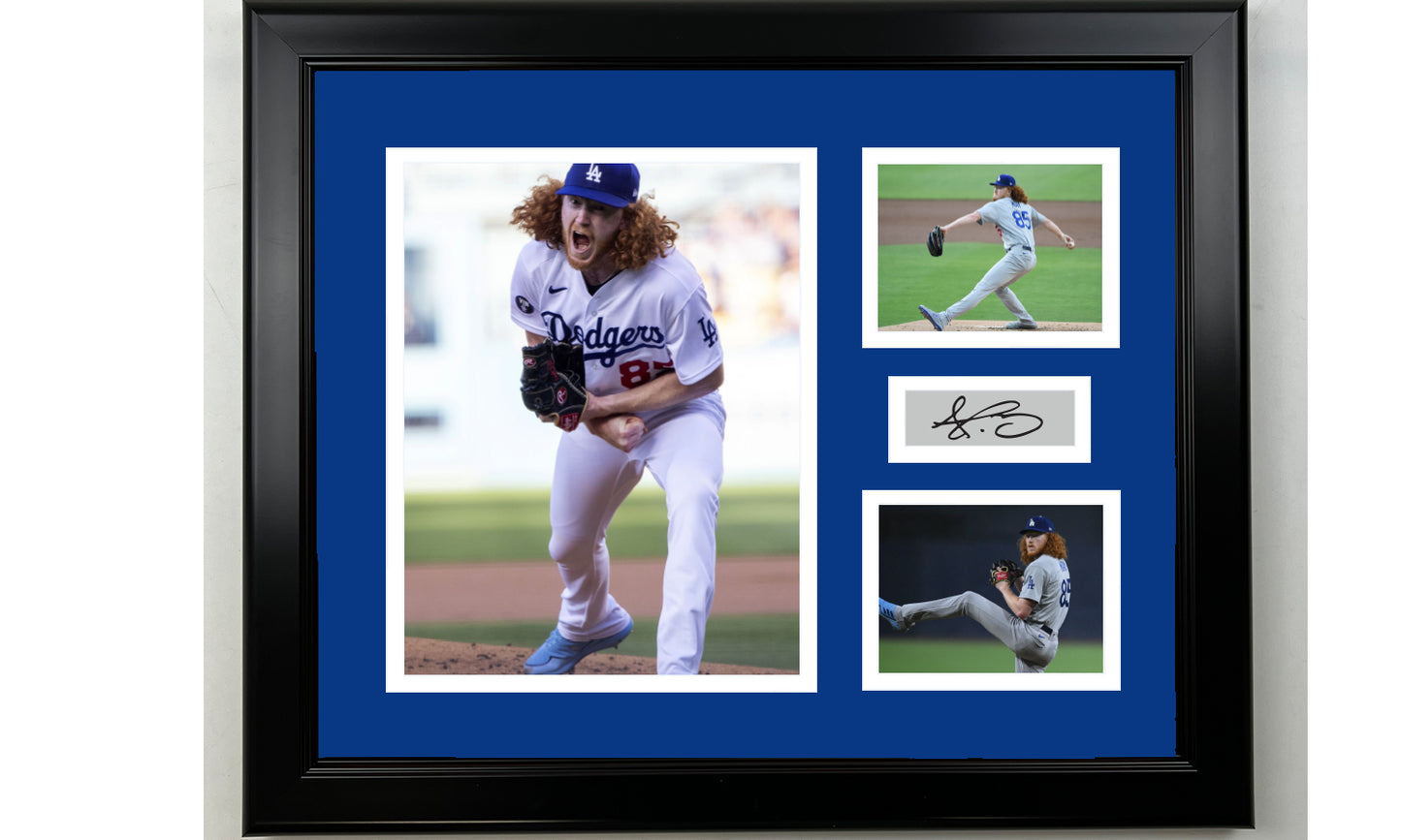 Framed Dustin May Los Angeles Dodgers Facsimile Laser Engraved Signature Baseball 14x11 3 Photo Collage