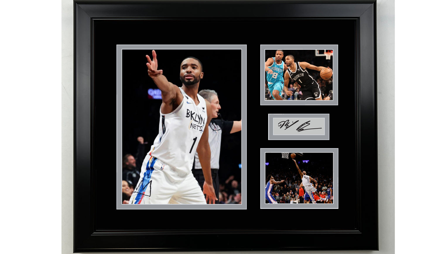 Framed Mikal Bridges Brooklyn Nets Facsimile Laser Engraved Signature Basketball 14x11 3 Photo Collage