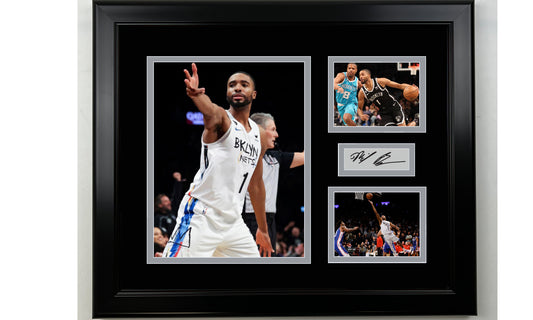 Framed Mikal Bridges Brooklyn Nets Facsimile Laser Engraved Signature Basketball 14x11 3 Photo Collage
