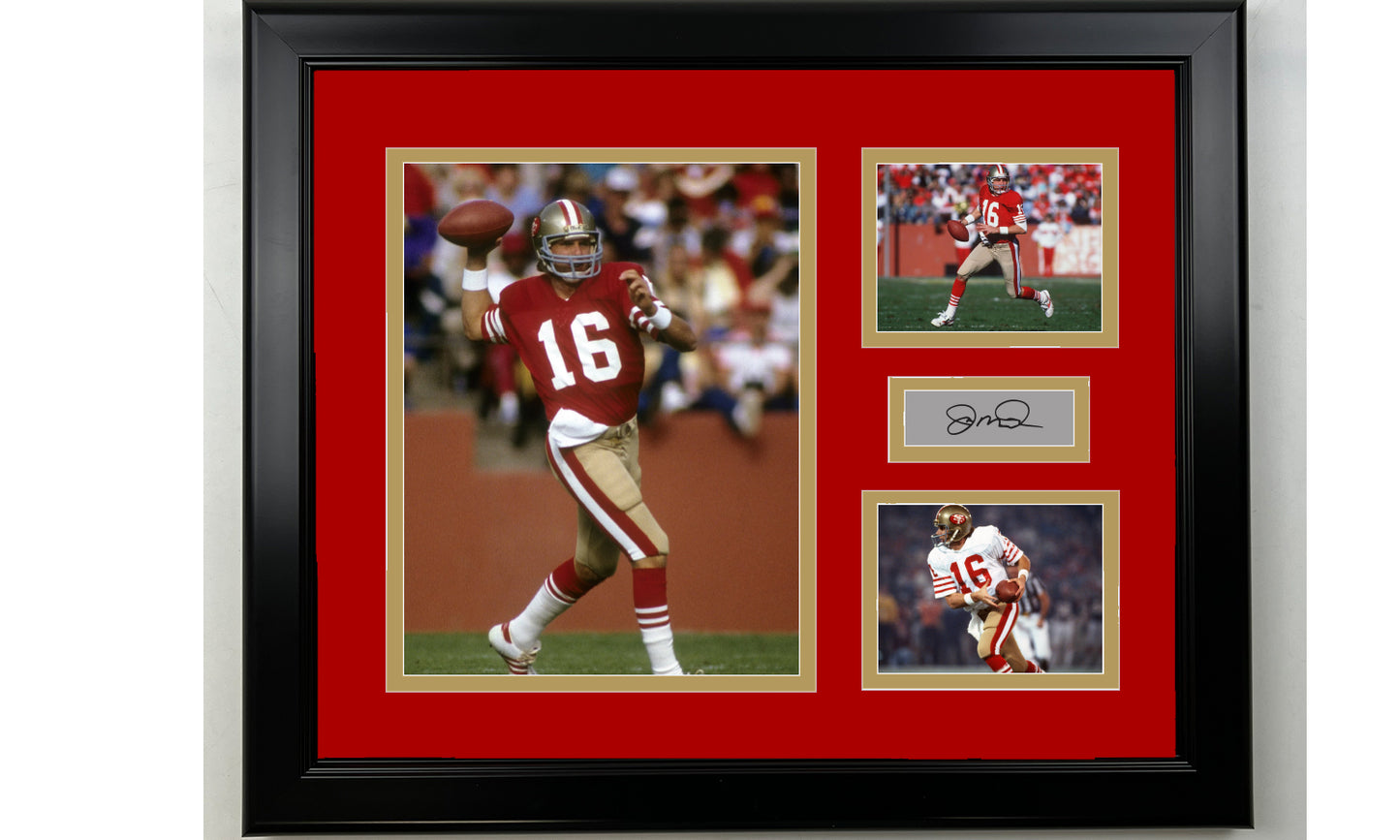 Framed Joe Montana San Francisco 49ers Facsimile Laser Engraved Signature Football 14x11 3 Photo Collage