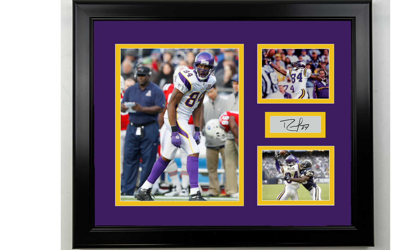 Framed Randy Moss Minnesota Vikings Facsimile Laser Engraved Signature Football 14x11 3 Photo Collage