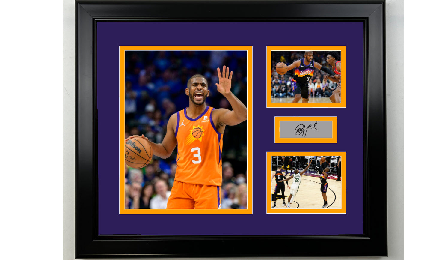 Framed Chris Paul Phoenix Suns Facsimile Laser Engraved Signature Basketball 14x11 3 Photo Collage