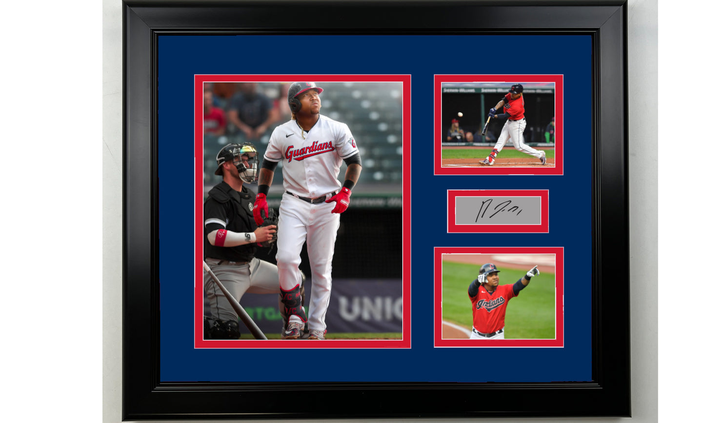 Framed Jose Ramirez Cleveland Guardians Facsimile Laser Engraved Signature Baseball 14x11 3 Photo Collage