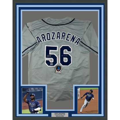 Framed Autographed/Signed Randy Arozarena 35x39 Tampa Bay Grey Baseball Jersey Beckett BAS COA
