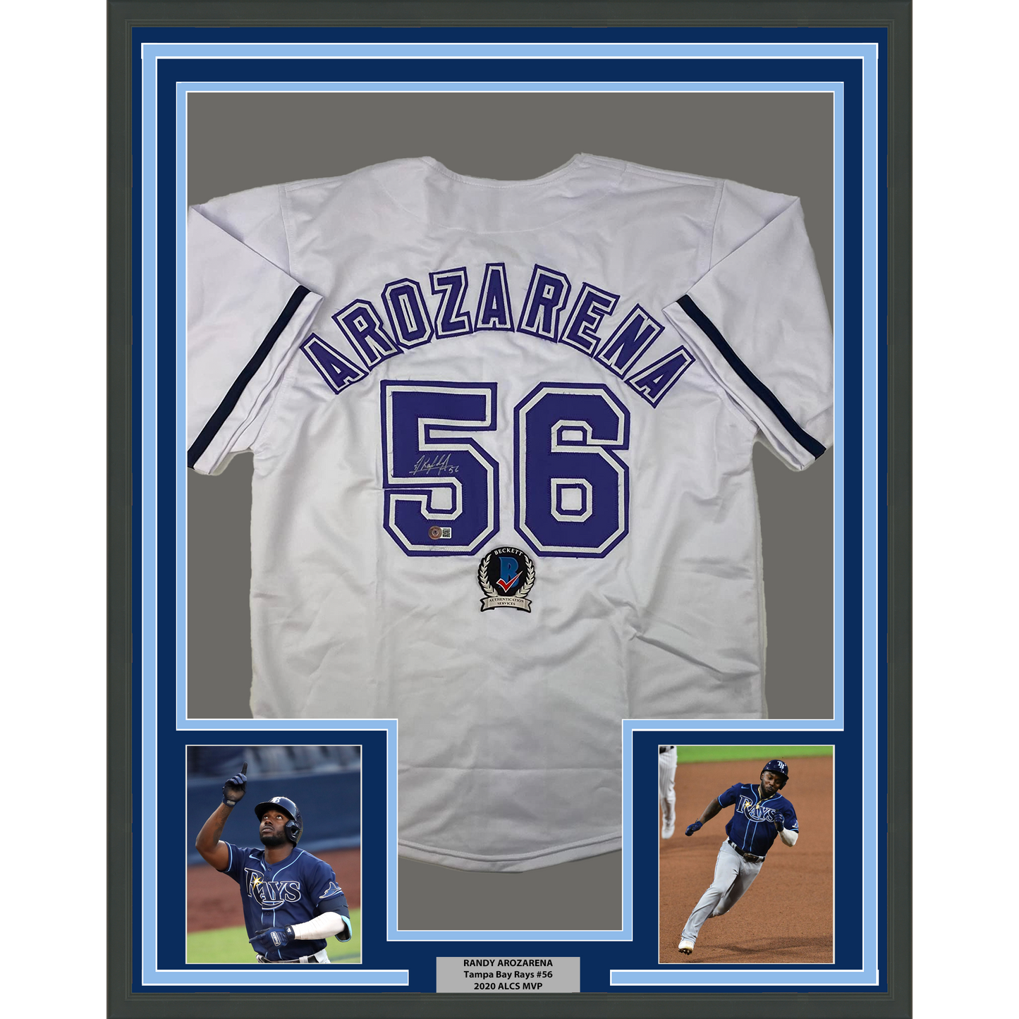 Framed Autographed/Signed Randy Arozarena 35x39 Tampa Bay White Retro Baseball Jersey Beckett BAS COA