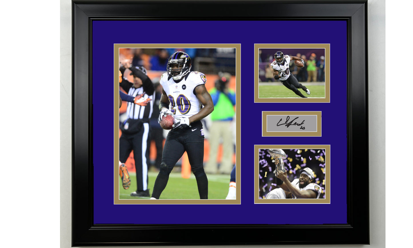 Framed Ed Reed Baltimore Ravens Facsimile Laser Engraved Signature Football 14x11 3 Photo Collage