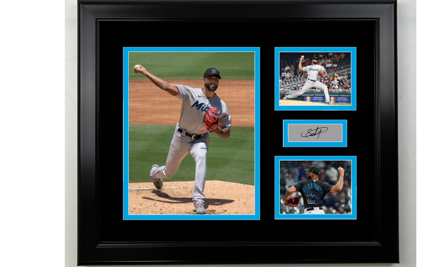 Framed Sandy Alcantara Miami Marlins Facsimile Laser Engraved Signature Baseball 14x11 3 Photo Collage