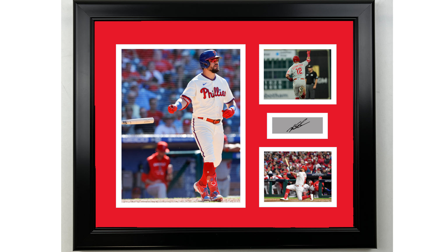 Framed Kyle Schwarber Philadelphia Phillies Facsimile Laser Engraved Signature Baseball 14x11 3 Photo Collage