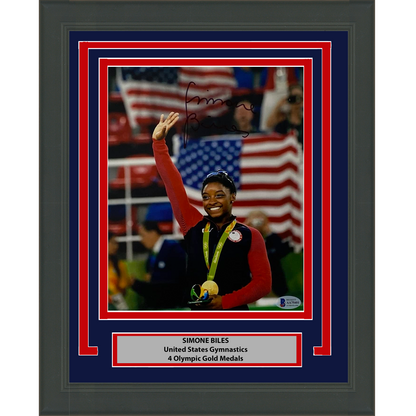 Framed Autographed/Signed Simone Biles Olympic Gymnast 8x10 Gymnastics Photo Beckett BAS COA #10