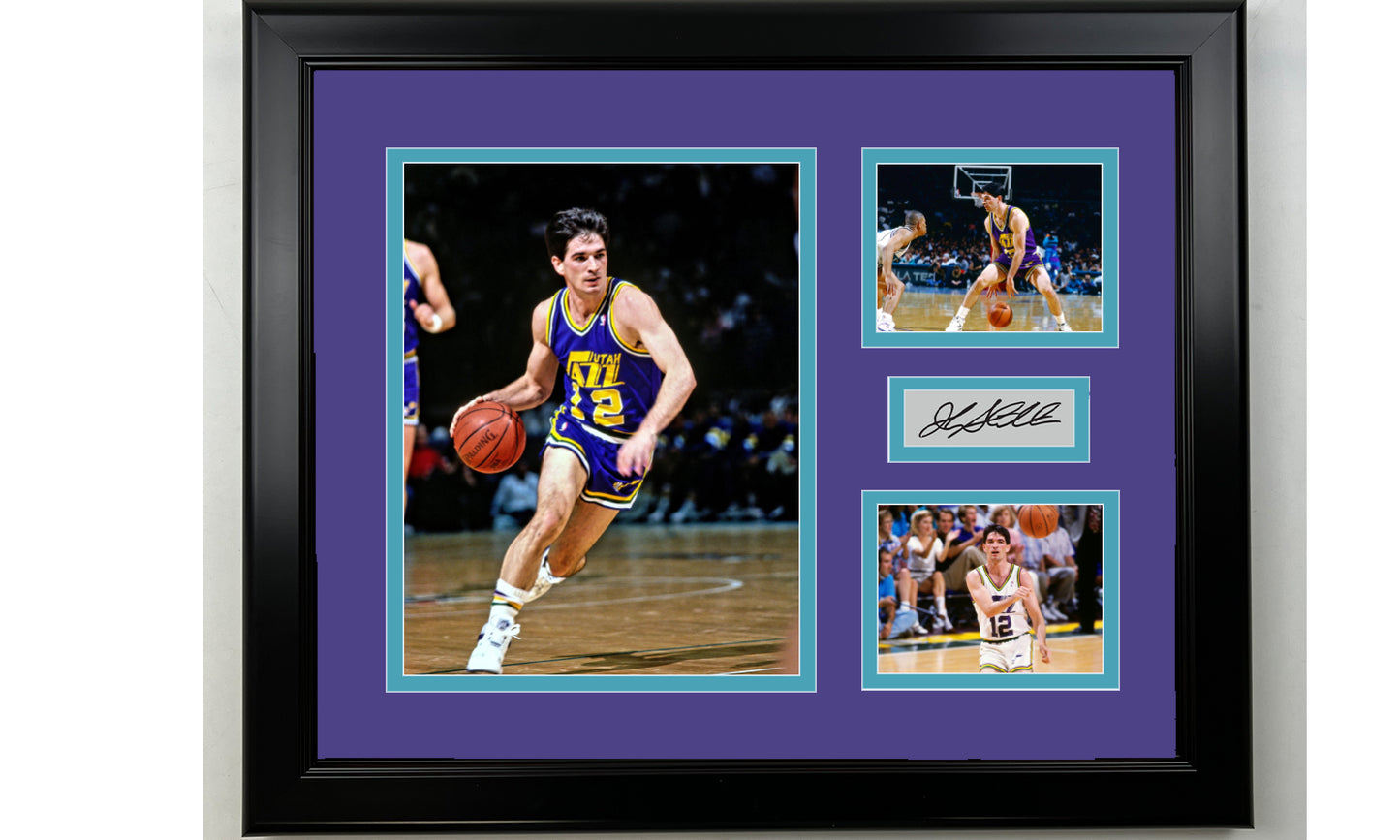 Framed John Stockton Utah Jazz Facsimile Laser Engraved Signature Basketball 14x11 3 Photo Collage