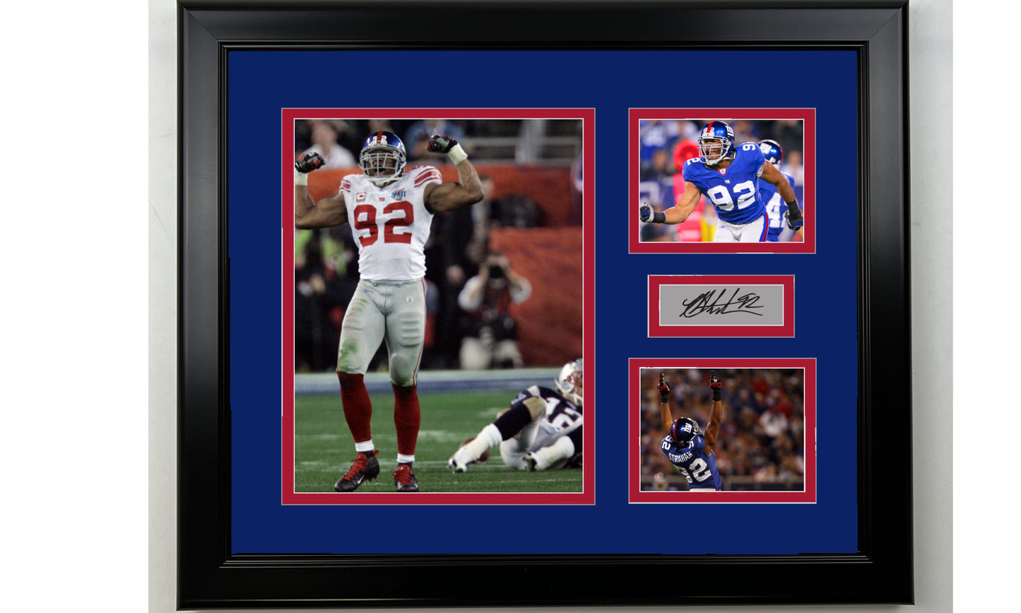 Framed Michael Strahan New York Giants Facsimile Laser Engraved Signature Football 14x11 3 Photo Collage