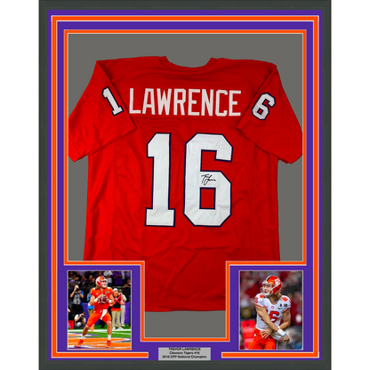 Framed Facsimile Autographed Trevor Lawrence 35x39 Clemson Orange Reprint Laser Auto College Football Jersey Size Men's XL