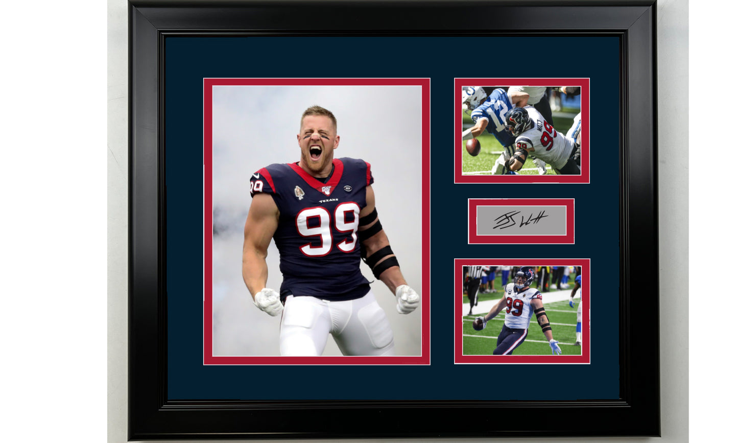 Framed J.J. Watt Houston Texans Facsimile Laser Engraved Signature Football 14x11 3 Photo Collage