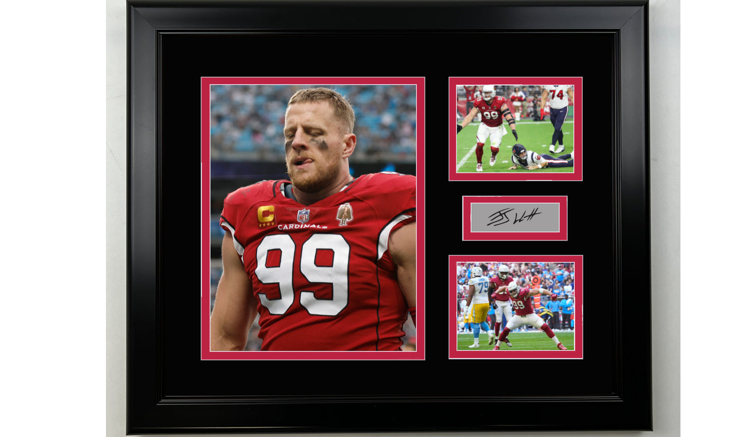 Framed J.J. Watt Arizona Cardinals Facsimile Laser Engraved Signature Football 14x11 3 Photo Collage