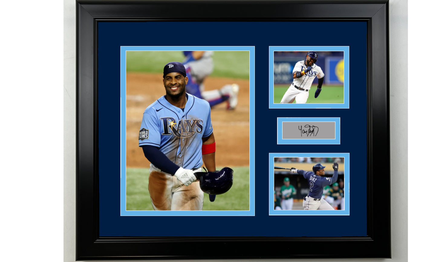 Framed Yandy Diaz Tampa Bay Rays Facsimile Laser Engraved Signature Baseball 14x11 3 Photo Collage