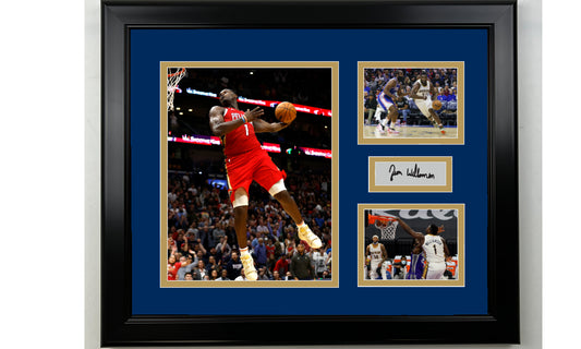 Framed Zion Williamson New Orleans Pelicans Facsimile Laser Engraved Signature Basketball 14x11 3 Photo Collage